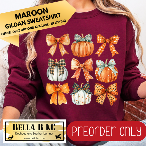 **PREORDER ONLY** Fall - Coquette Bows & Pumpkins #52 - Tee or Sweatshirt - 1 Week Turn Around from Date of Order