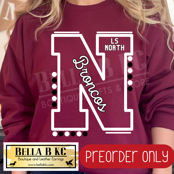 **PREORDER ONLY** LS North Broncos N Lines/Dots B/W - Tee or Sweatshirt - 1 Week Turn Around from Date of Order