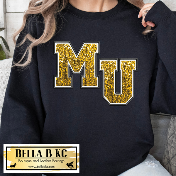 MU Missouri Univ Stacked FAUX Glitter Tee or Sweatshirt