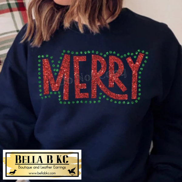 Merry - **RHINESTONE** & Screen Print COMBO Tee or Sweatshirt
