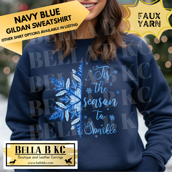 Christmas - Tis the Season to Sparkle Blues *FAUX YARN* - Multiple Shirt Options