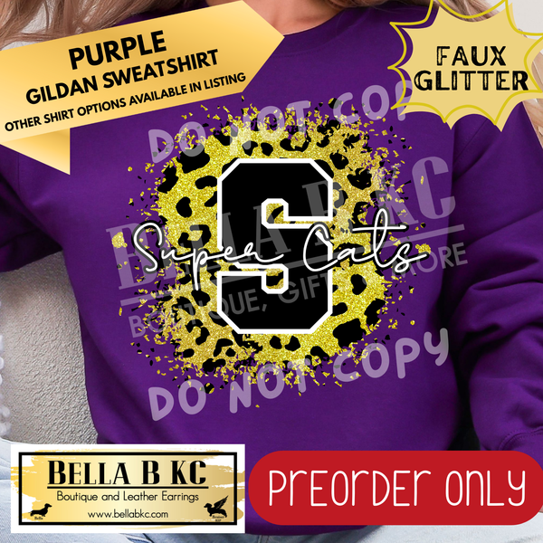 **PREORDER ONLY** Super Cats FAUX Leopard Glitter - Tee or Sweatshirt - 1 Week Turn Around from Date of Order
