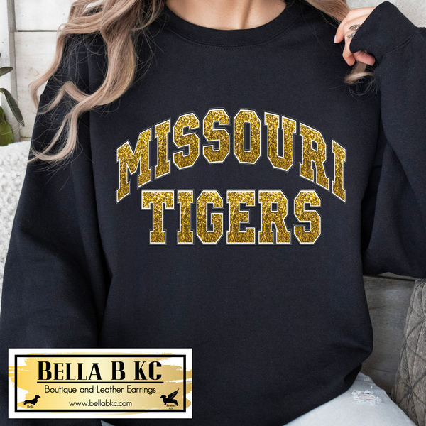 MU Missouri Univ Tigers FAUX Glitter Tee or Sweatshirt