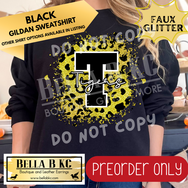 **PREORDER ONLY** Tigers FAUX Leopard Glitter - Tee or Sweatshirt - 1 Week Turn Around from Date of Order