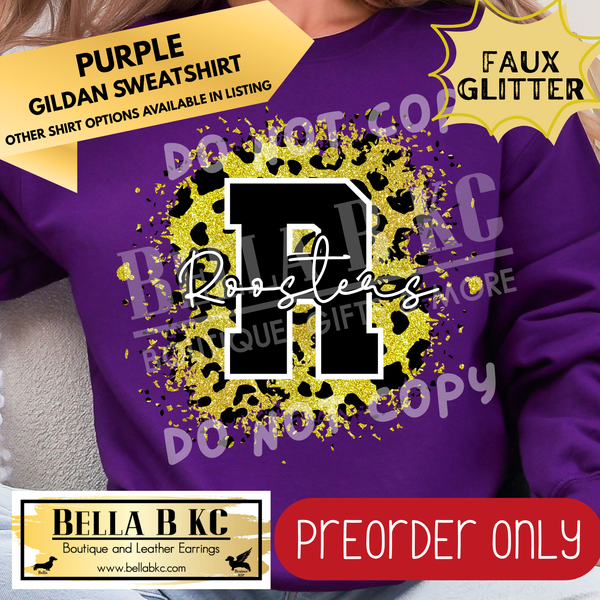 **PREORDER ONLY** Roosters FAUX Leopard Glitter - Tee or Sweatshirt - 1 Week Turn Around from Date of Order