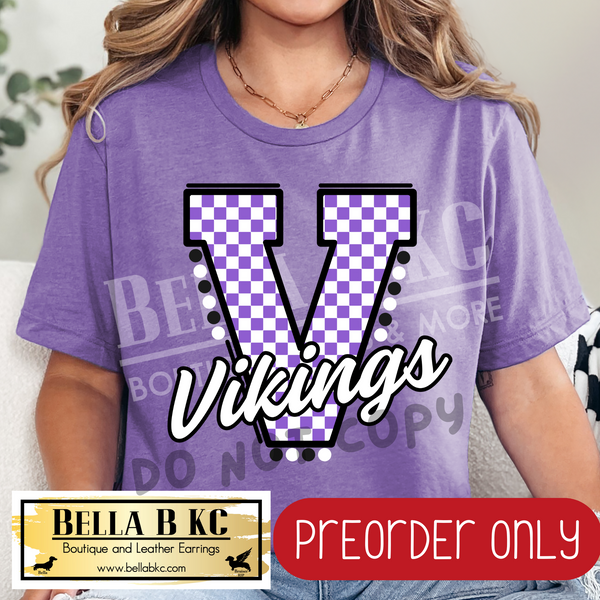 **PREORDER ONLY** Vikings V Checkered - Tee or Sweatshirt - 1 Week Turn Around from Date of Order