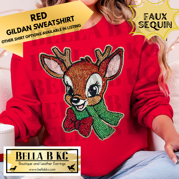 Christmas - Cute Reindeer *FAUX SEQUIN PATCH* - Multiple Shirt Options