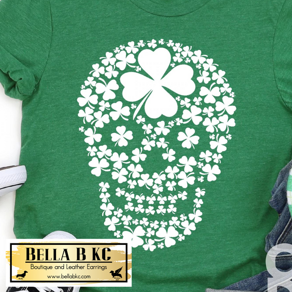 St. Patrick's Day Shamrock Skull on Green Tee