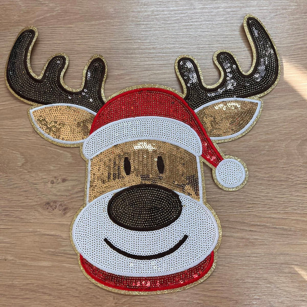 Christmas - Cute Deer Sequin PATCH Adult Shirt Size - Multiple Shirt Options