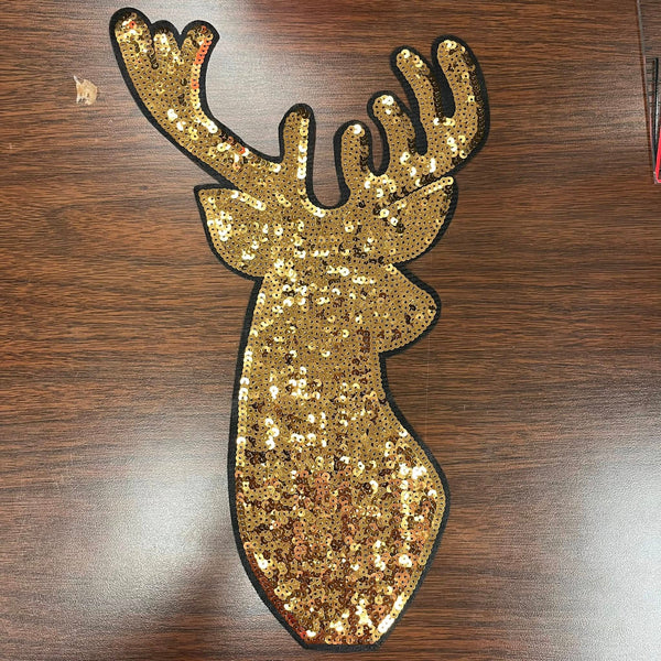 Christmas - Gold Deer Sequin PATCH Adult Shirt Size - Multiple Shirt Options