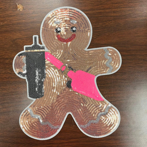 Christmas - Gingerbread Man Sequin PATCH Adult Shirt Size - Multiple Shirt Options