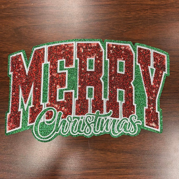 Christmas - Merry Sequin PATCH Adult Shirt Size - Multiple Shirt Options