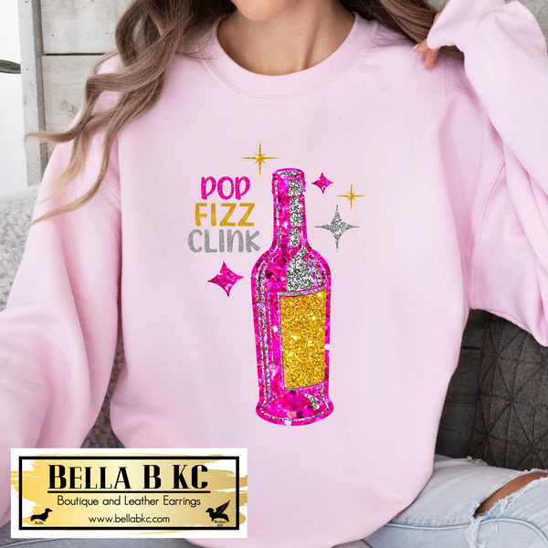 New Year - Pop the Champagne FAUX Embroidery/Sequin Tee or Sweatshirt