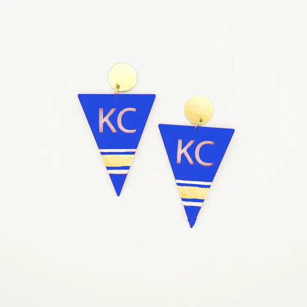 Blue Kansas City Baseball KC Pennant Earrings