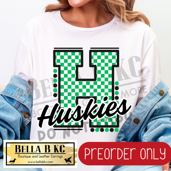 **PREORDER ONLY** Huskies H Green Checkered - Tee or Sweatshirt - 1 Week Turn Around from Date of Order