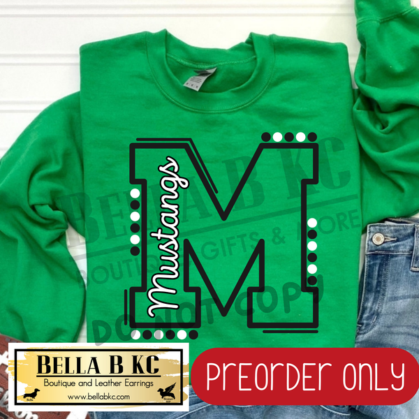 **PREORDER ONLY** Mustangs M Lines/Dots B/W - Tee or Sweatshirt - 1 Week Turn Around from Date of Order