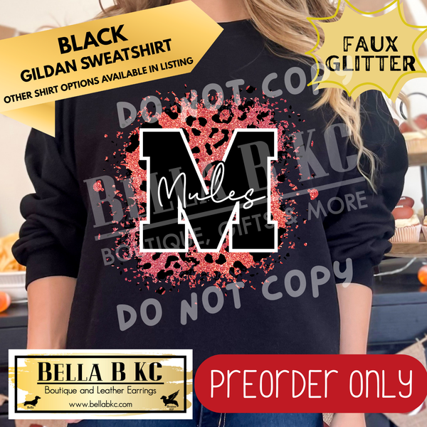 **PREORDER ONLY** Mules Red FAUX Leopard Glitter - Tee or Sweatshirt - 1 Week Turn Around from Date of Order