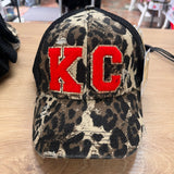 RED KC Chenille Leopard Criss Cross Pony Trucker Baseball Hat