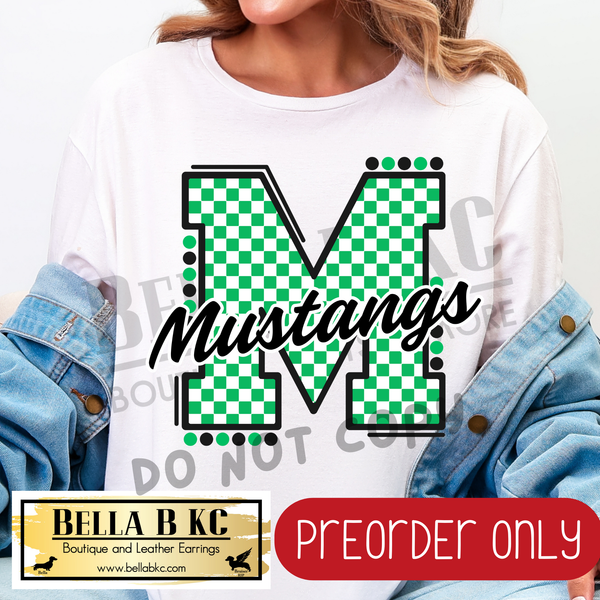 **PREORDER ONLY** Mustangs M Green Checkered - Tee or Sweatshirt - 1 Week Turn Around from Date of Order