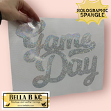 Game Day - Silver - Metallic Holographic Spangle Adult Shirt Size - Multiple Shirt Options