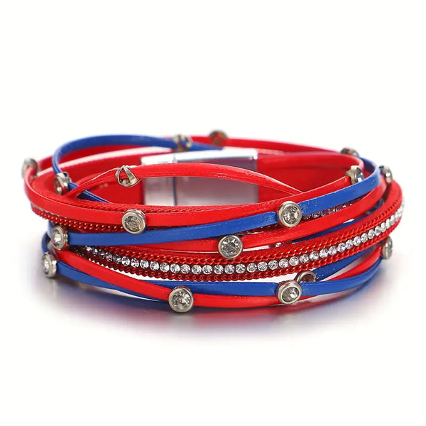 Kansas KU Magnetic Wrap Blue & Red Stud Bracelet