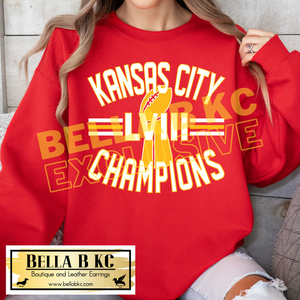 BBKC EXCLUSIVE Kansas City Football 2024 Champions LVIII on RED Tee or Sweatshirt