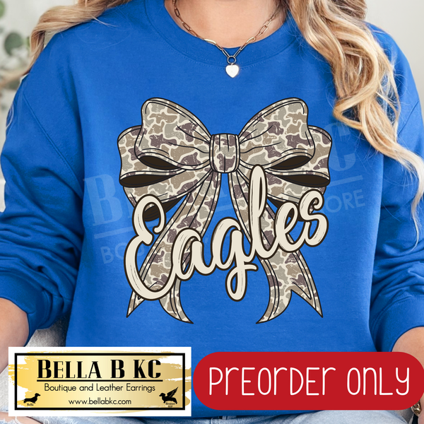 **PREORDER ONLY** Eagles Camo Coquette Bow - Tee or Sweatshirt - 1 Week Turn Around from Date of Order