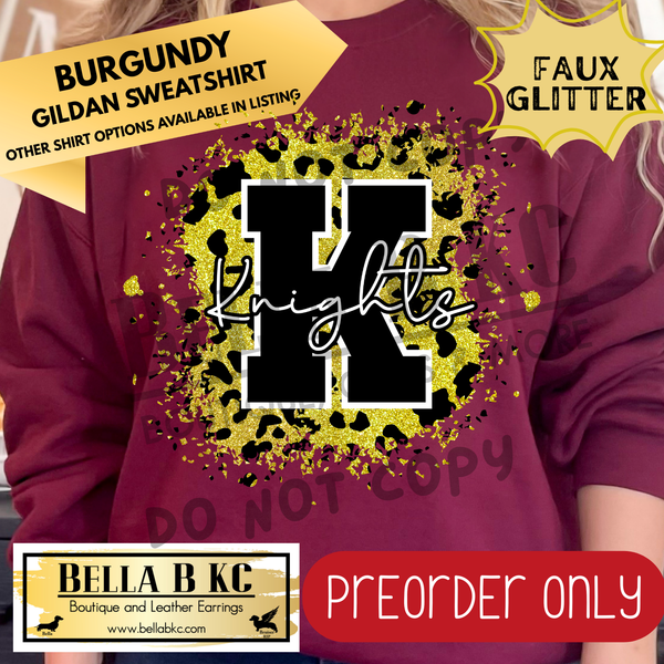 **PREORDER ONLY** Knights FAUX Leopard Glitter - Tee or Sweatshirt - 1 Week Turn Around from Date of Order