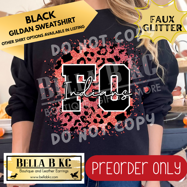 **PREORDER ONLY** FO Indians FAUX Leopard Glitter - Tee or Sweatshirt - 1 Week Turn Around from Date of Order