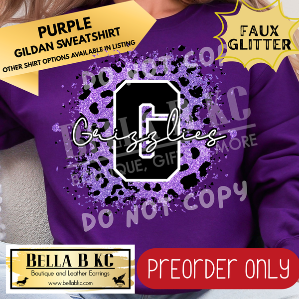 **PREORDER ONLY** Grizzlies FAUX Leopard Glitter - Tee or Sweatshirt - 1 Week Turn Around from Date of Order
