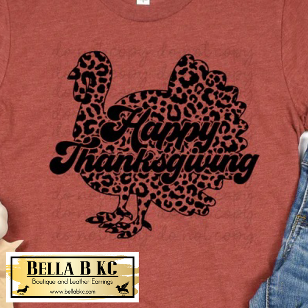 Fall - Happy Thanksgiving Leopard Turkey Tee or Sweatshirt