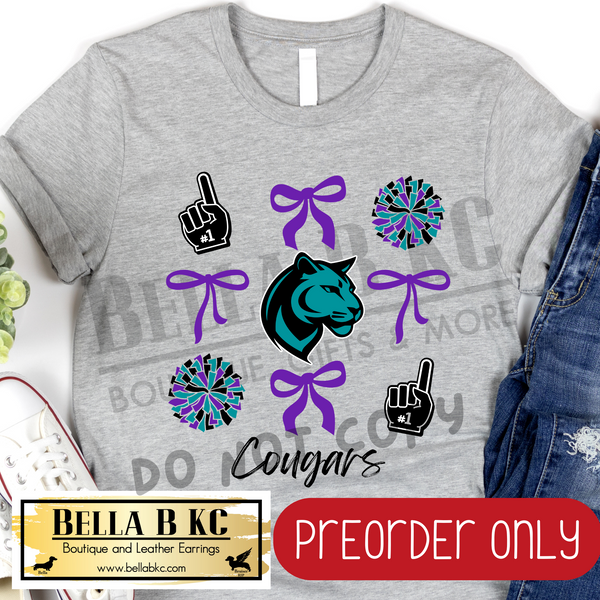 **PREORDER ONLY** Cougars Purple/Teal Coquette Bows Tee or Sweatshirt - 1 Week Turn Around from Date of Order