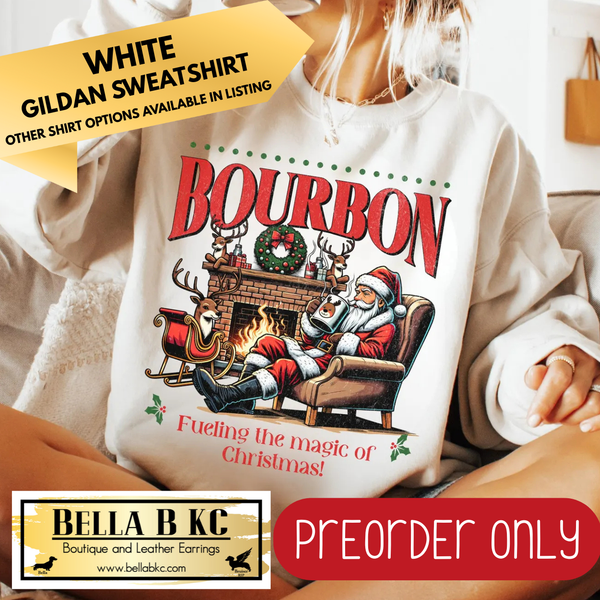 **PREORDER ONLY** Christmas - Bourbon Fueling the Magic of Christmas Santa - Multiple Shirt Options - 1 week turnaround time