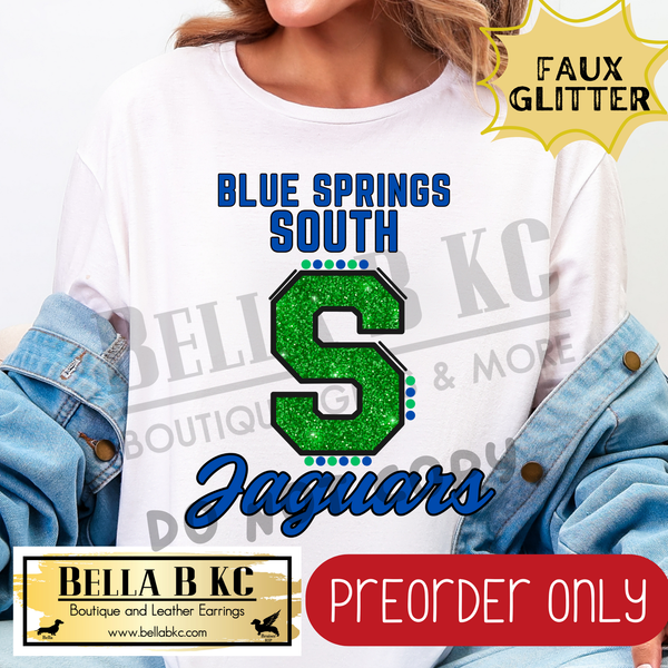 **PREORDER ONLY** BSSHS Jaguars S FAUX GLITTER - Tee or Sweatshirt - 1 Week Turn Around from Date of Order