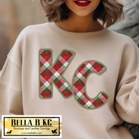 Christmas - Kansas City KC Plaid Faux Embroidery Tee or Sweatshirt