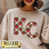 Christmas - Kansas City KC Plaid Faux Embroidery Tee or Sweatshirt