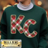 Christmas - Kansas City KC Plaid Faux Embroidery Tee or Sweatshirt