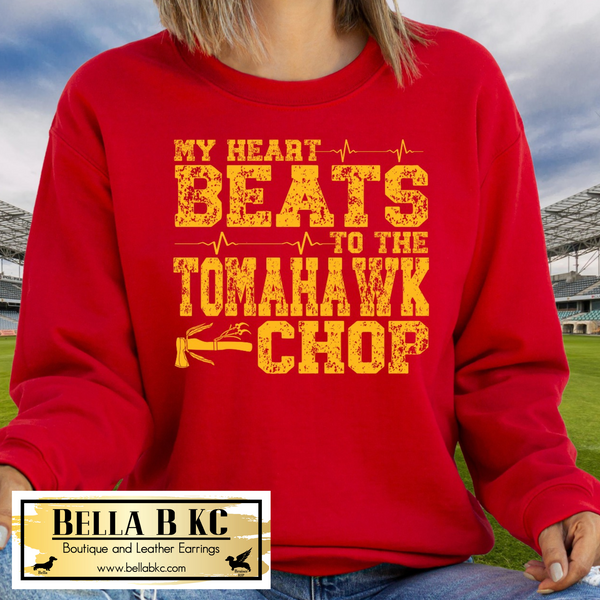 Kansas City Football My Heart Beats to the Tomahawk Chop Tee or Sweatshirt