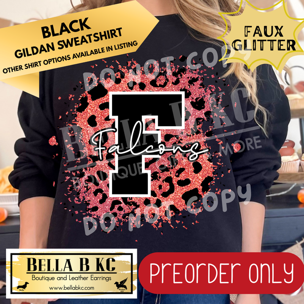 **PREORDER ONLY** Falcons FAUX Leopard Glitter - Tee or Sweatshirt - 1 Week Turn Around from Date of Order