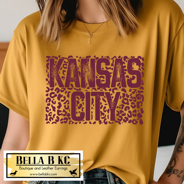 Kansas City Football Vintage Sangria Leopard Tee or Sweatshirt