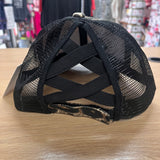 RED KC Chenille Leopard Criss Cross Pony Trucker Baseball Hat