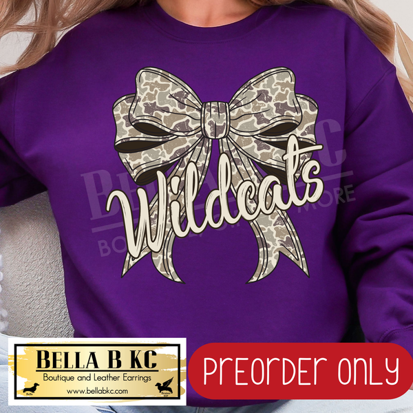 **PREORDER ONLY** Wildcats Camo Coquette Bow - Tee or Sweatshirt - 1 Week Turn Around from Date of Order