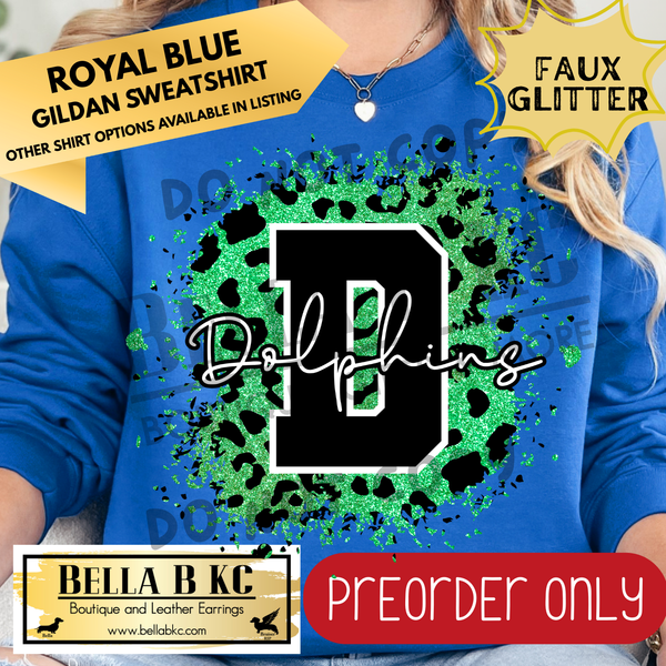 **PREORDER ONLY** Dolphins FAUX Leopard Glitter - Tee or Sweatshirt - 1 Week Turn Around from Date of Order