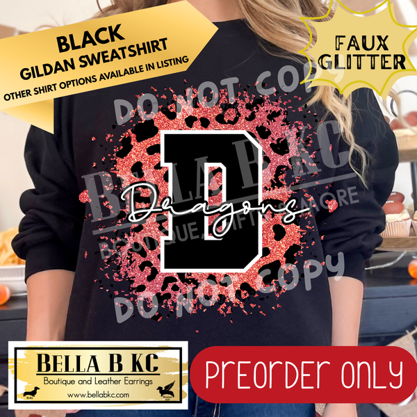 **PREORDER ONLY** Dragons FAUX Leopard Glitter - Tee or Sweatshirt - 1 Week Turn Around from Date of Order