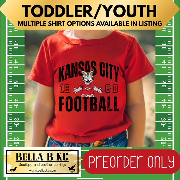 **PREORDER ONLY** TODDLER/YOUTH - KINGDOM - Kansas City Football Wolf Est 1960 Tee or Sweatshirt - Up to 1 Week Turn Around Time