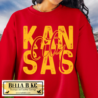 Kansas City Distressed Overlay Yellow Print Tee or Sweatshirt