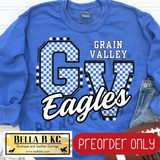**PREORDER ONLY** Grain Valley Eagles GV Checkered - Tee or Sweatshirt - 1 Week Turn Around from Date of Order