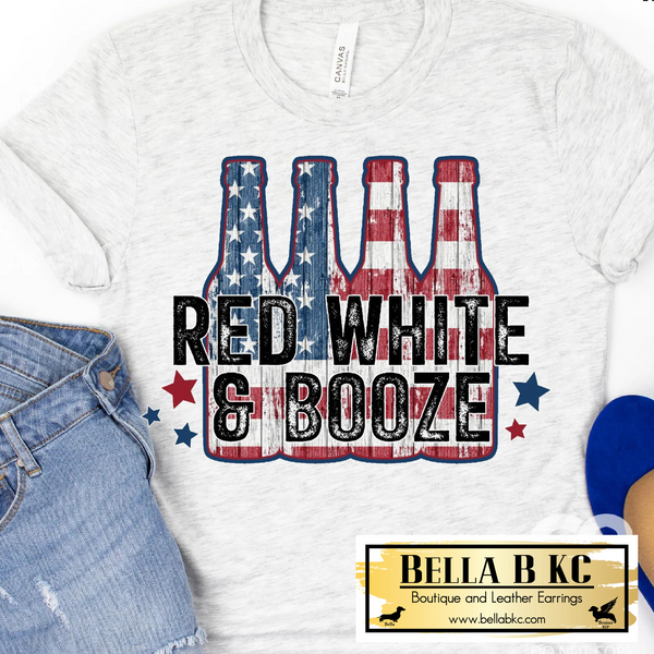 Patriotic - Red White and Booze Bottles Tee