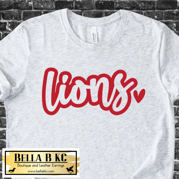 Lions Script - Red Print - Tee or Sweatshirt