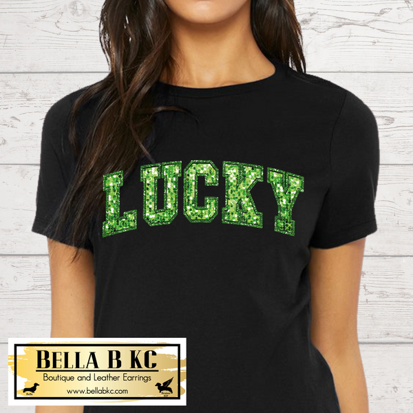 St. Patrick's Day Lucky FAUX PRINTED Glitter Tee or Sweatshirt